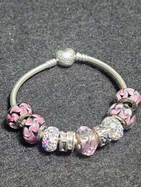 Pandora Moments Heart Clasp Bracelet with Pink Murano & Sparkling Crystal Charms